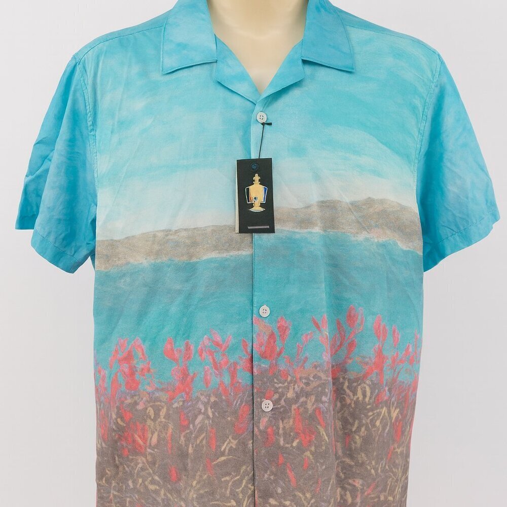Original Use Men's XXL Short Sleeve Hawaiian Button Down Shirt Blue Pink